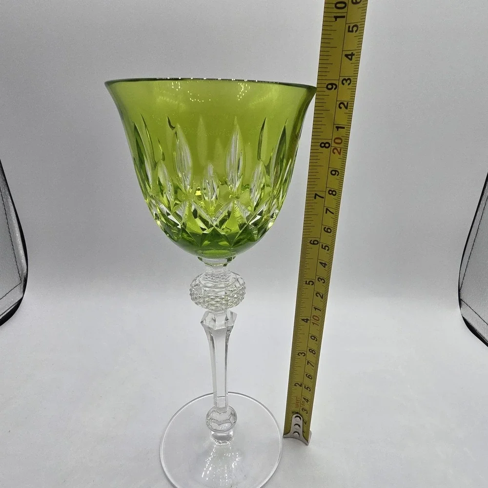 Vtg Crystal Wine Goblet Glass Green Cut‎ Glass Unknown Maker
